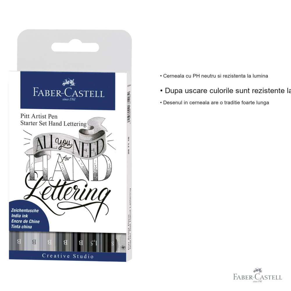 Set caligrafic Pitt Artist Pen Faber-Castell, 8 piese, markere pensula si fineliner, pentru incepatori in desen si arta grafica [3]