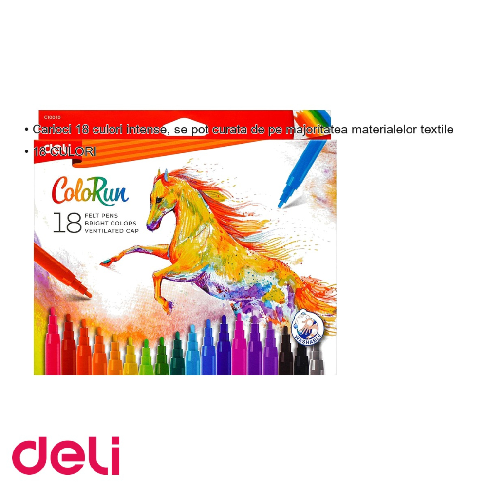 Set carioci Deli, 18 culori intense, lavabile de pe materiale textile, pentru copii [3]