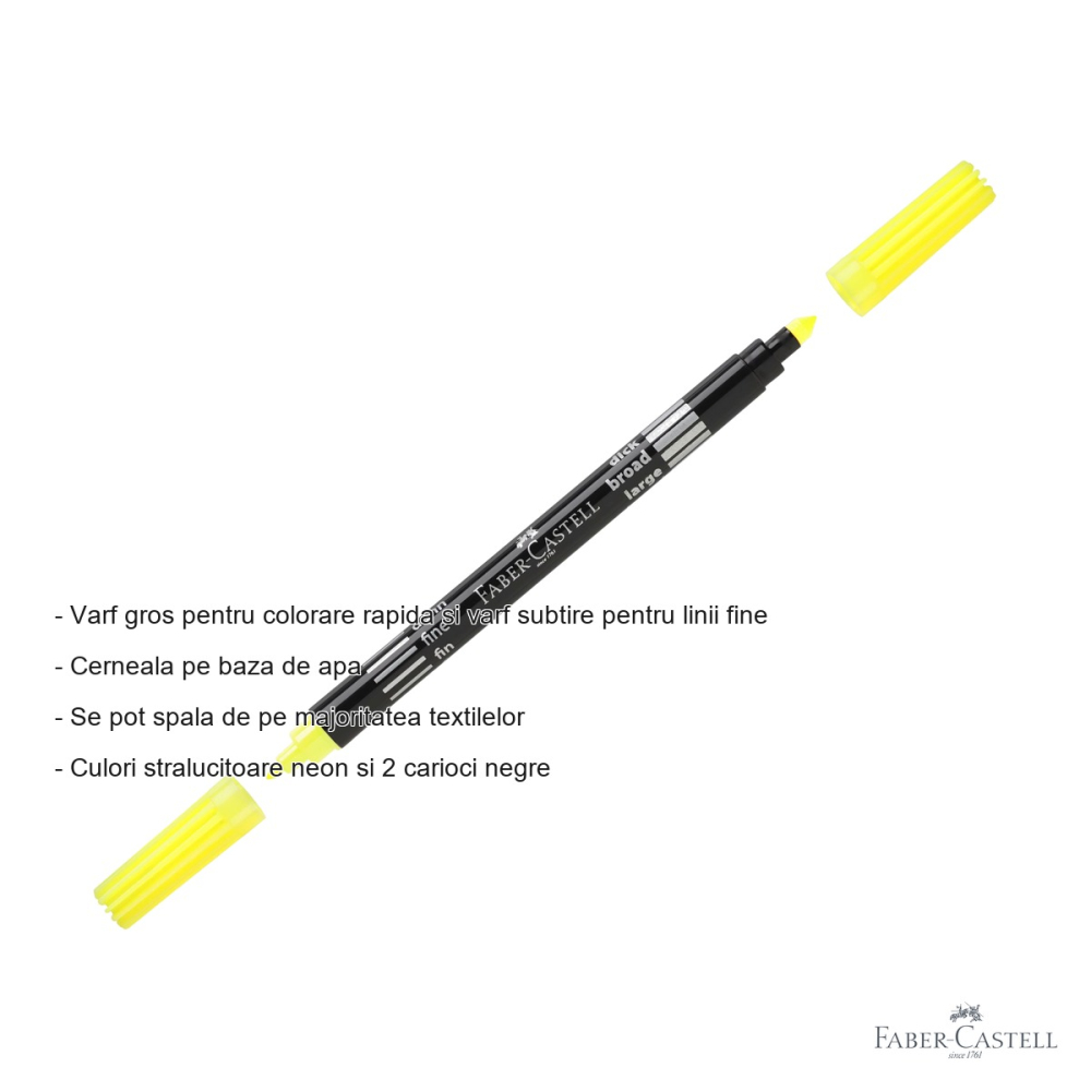 Set carioci Faber-Castell cu 2 capete, 10 culori neon, varf gros si subtire, pentru copii si scoala [2]