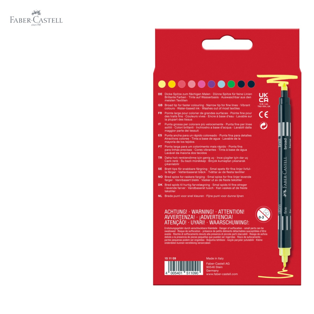 Set carioci Faber-Castell cu 2 capete, 10 culori neon, varf gros si subtire, pentru copii si scoala [5]