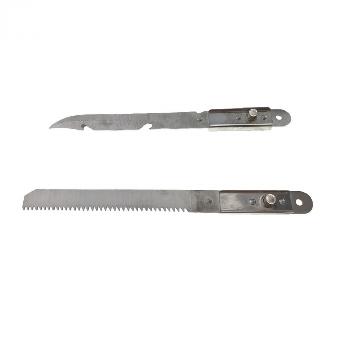 Set cazma, topor, cutit si fierastrau, cu coada metalica 340x30mm cu maner si husa cu prindere la centura [7]