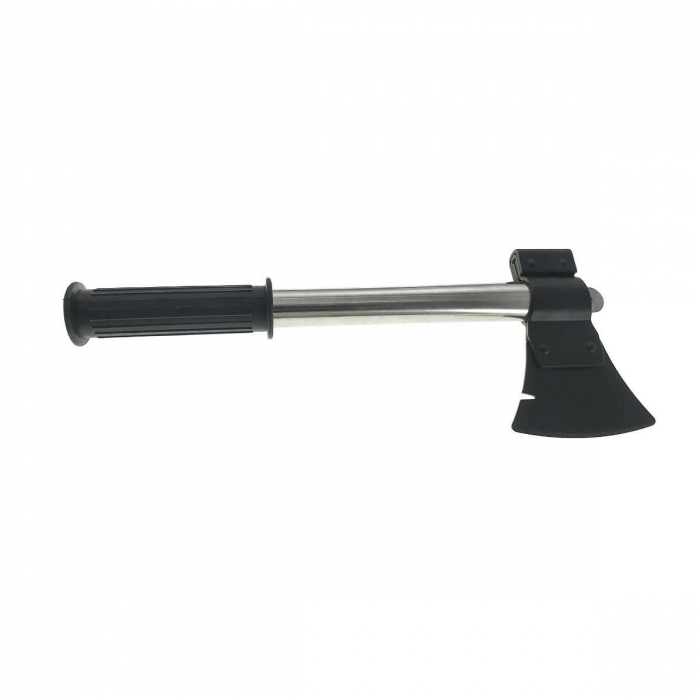Set cazma, topor, cutit si fierastrau, cu coada metalica 340x30mm cu maner si husa cu prindere la centura [3]