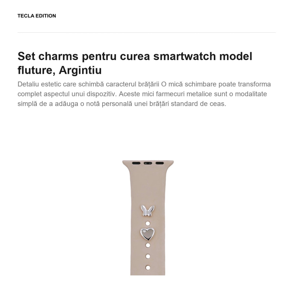 Set charms pentru curea smartwatch model fluture, Argintiu [2]