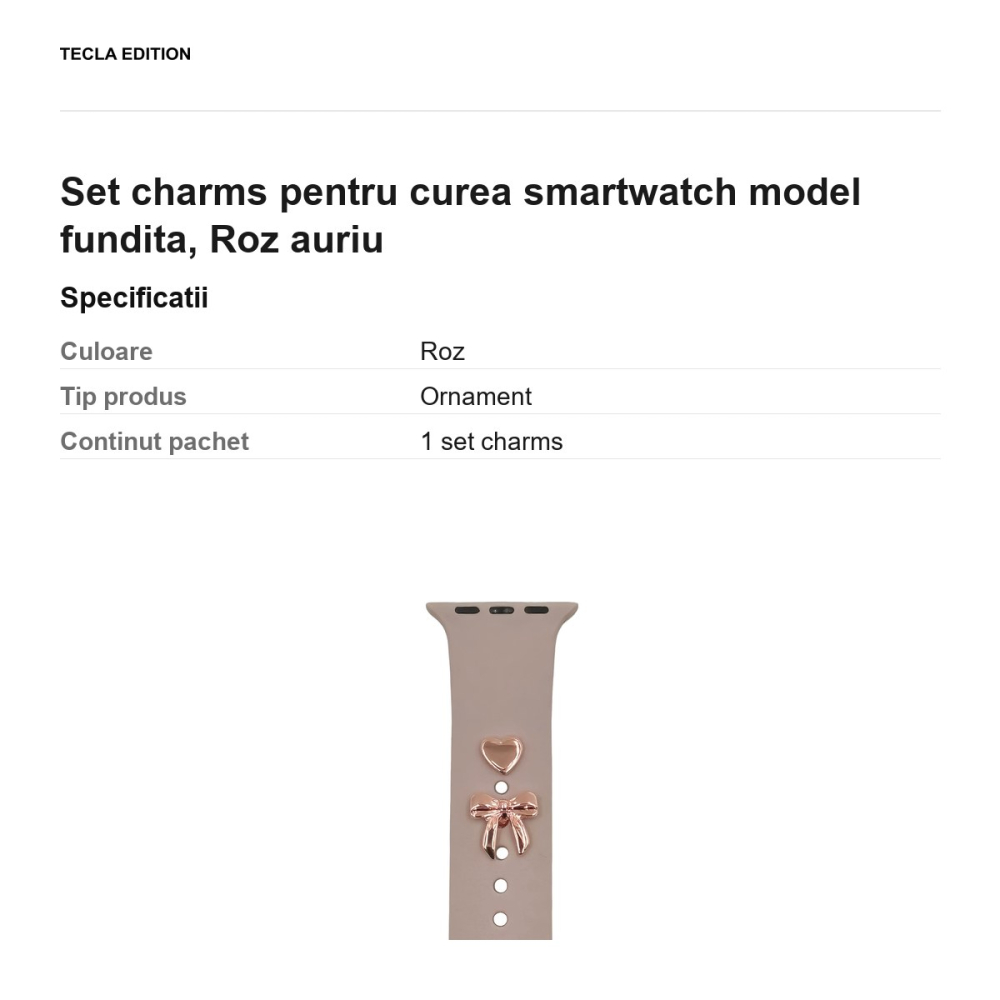 Set charms pentru curea smartwatch model fundita, Roz auriu [3]