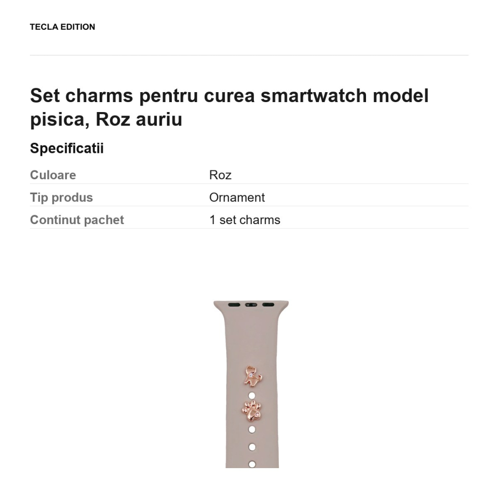 Set charms pentru curea smartwatch model pisica, Roz auriu [3]