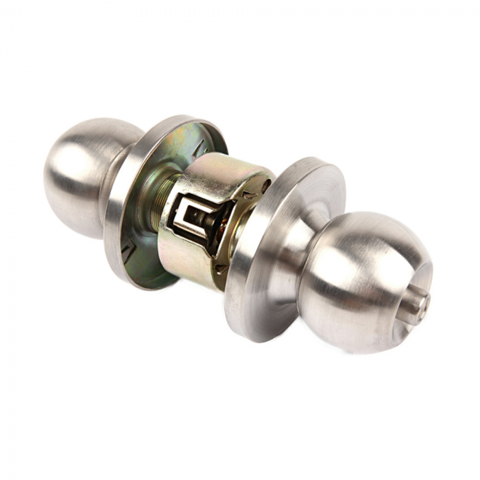 Set complet, 2 manere rotunde cu broasca, buton blocaj, sild, 3 chei si elemente montaj, nichel satin [2]