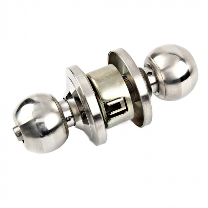 Set complet, 2 manere rotunde cu broasca, buton blocaj, sild, 3 chei si elemente montaj, nichel satin [1]