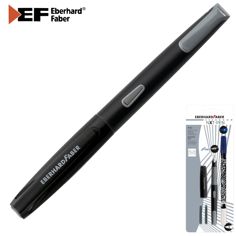 Set Complet Stilou Scolar Eberhard Faber NXT Gri-Negru, 2 Cartuse Cerneala, Stergator (Pic) - Penita M, Grip Antiderapant, pentru Dreptaci si Stangaci [3]