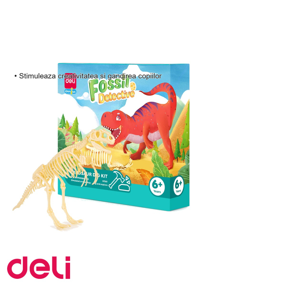 Set creativ Deli Fossile Detective Tyrannosaurus, kit descoperire fosile dinozaur, pentru copii peste 6 ani [3]
