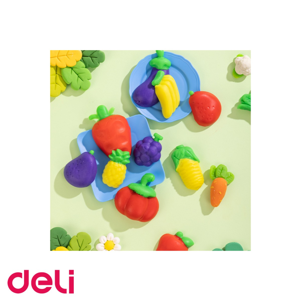 Set creativ plastilina Deli, 6 culori cu 19 accesorii fructe si legume, pentru copii +3 ani [4]
