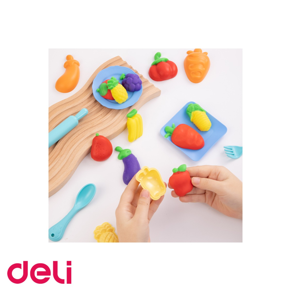 Set creativ plastilina Deli, 6 culori cu 19 accesorii fructe si legume, pentru copii +3 ani [5]