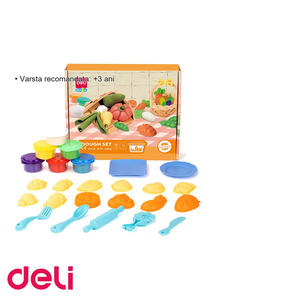 Set creativ plastilina Deli, 6 culori cu 19 accesorii fructe si legume, pentru copii +3 ani [3]
