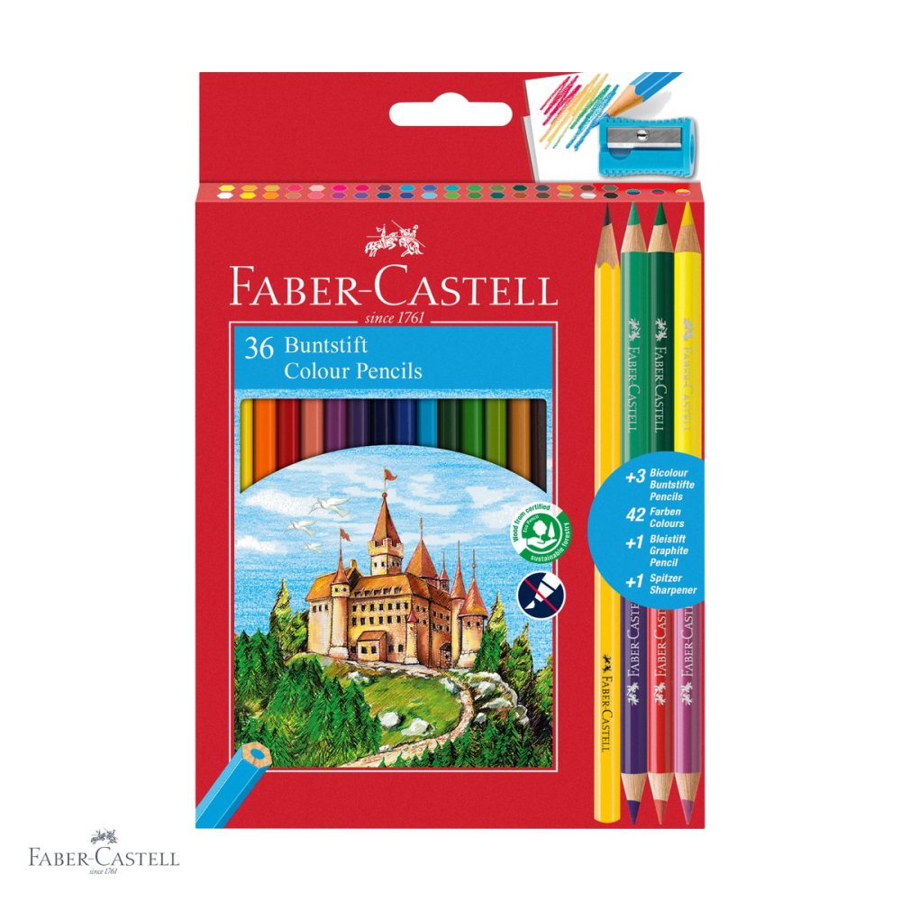 Set creioane colorate Faber-Castell Eco, 36 culori + 3 bicolore + grafit, cu ascutitoare, pentru scoala si desen [1]