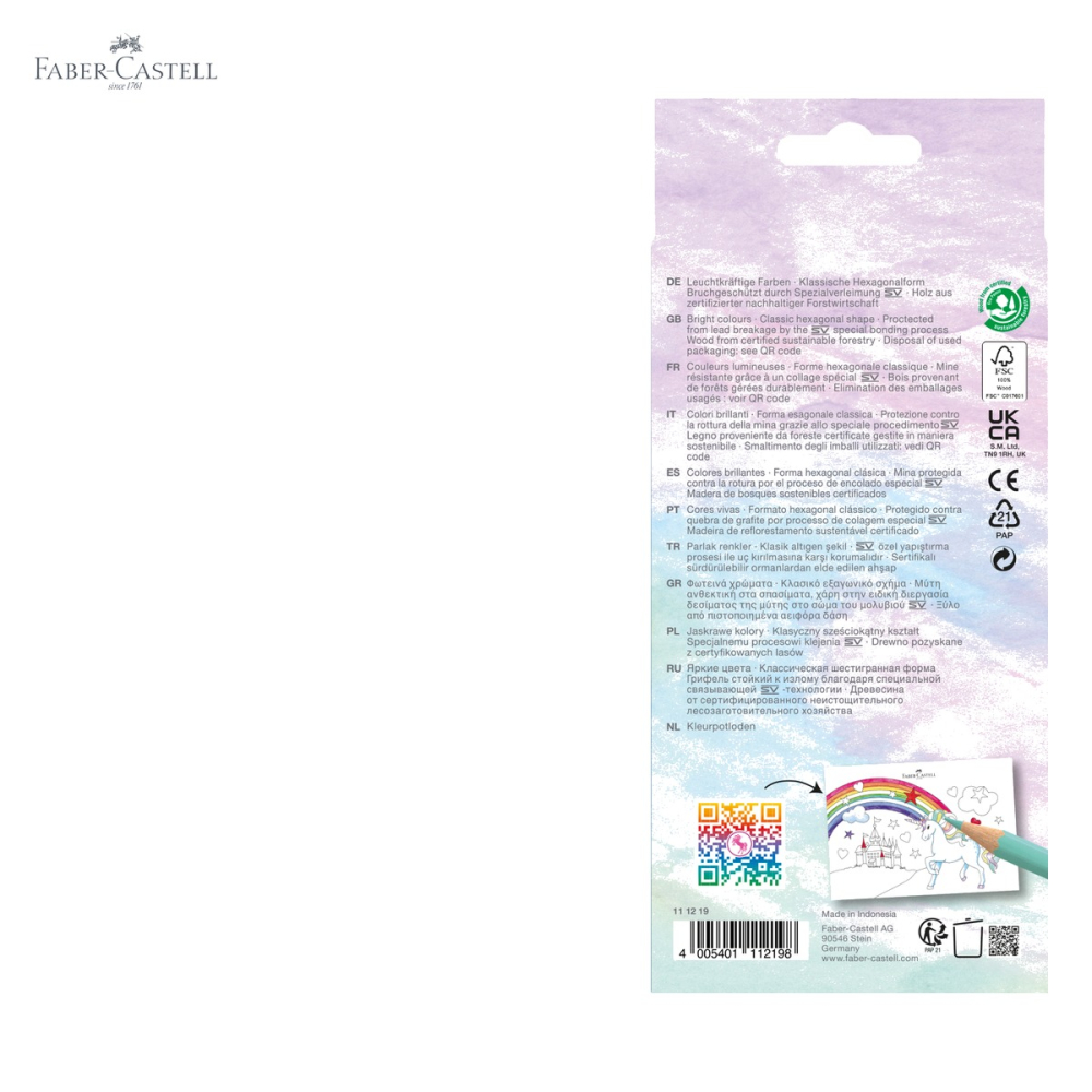 Set creioane colorate Faber-Castell Unicorni, 10 culori clasice + 3 pastel, cu stickere, pentru copii [5]