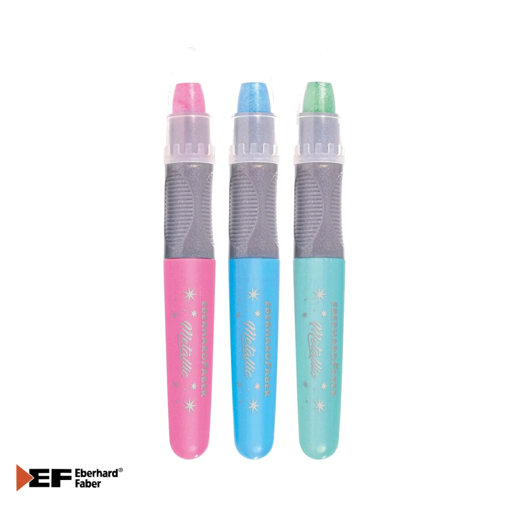 Set creioane metalizate pentru colorat par Eberhard Faber, 3 culori (roz, albastru, verde) + pieptan inclus [4]