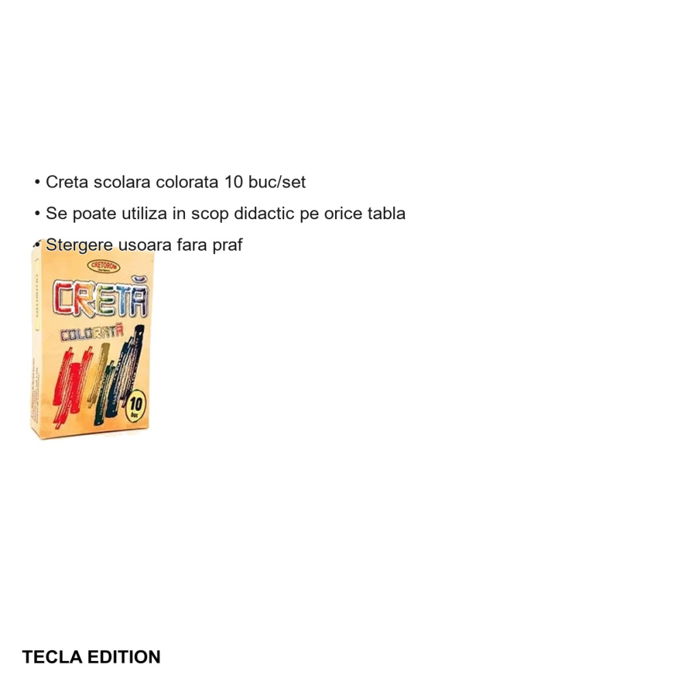 Set creta scolara colorata Tecla Edition, 10 bucati/set, non-toxica, stergere usoara fara praf, pentru tabla [3]