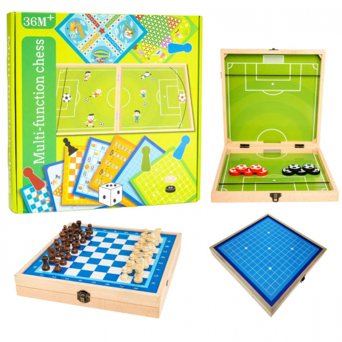 Set cu 4 jocuri, Sah, Fotbal, Gomoku si Gobang, cu suprafata de 30 x 30 cm, in cutie [5]