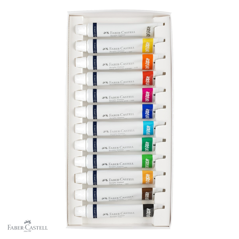 Set culori acrilice Faber-Castell, 12 tuburi x 20ml, pigmentare intensa, pentru arta si hobby [4]