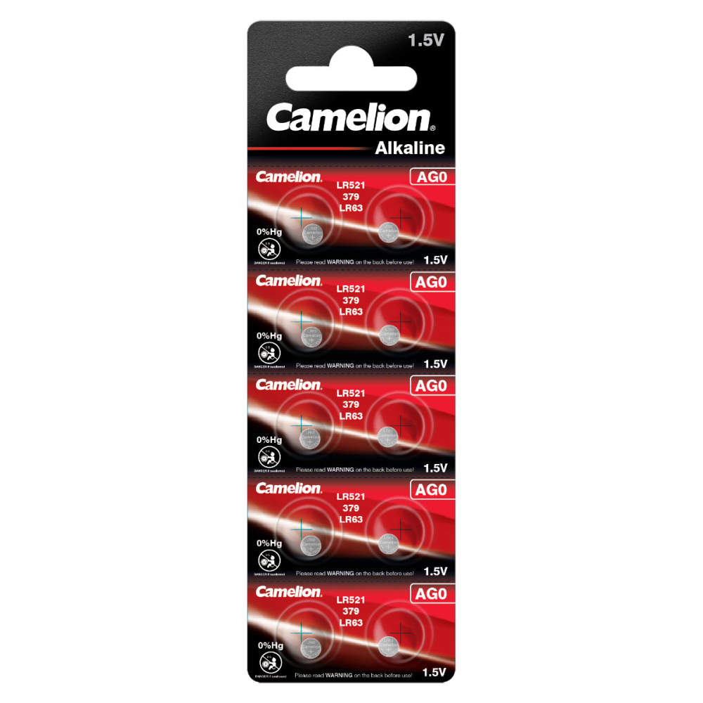 Set de 10 Baterii Alcaline AG0 / LR521 / LR63 1.5V, Dimensiuni 5.8x2.25 mm, Pentru Ceasuri de Mana, Telecomenzi Mici, Termometre, in Blister, Camelion [1]