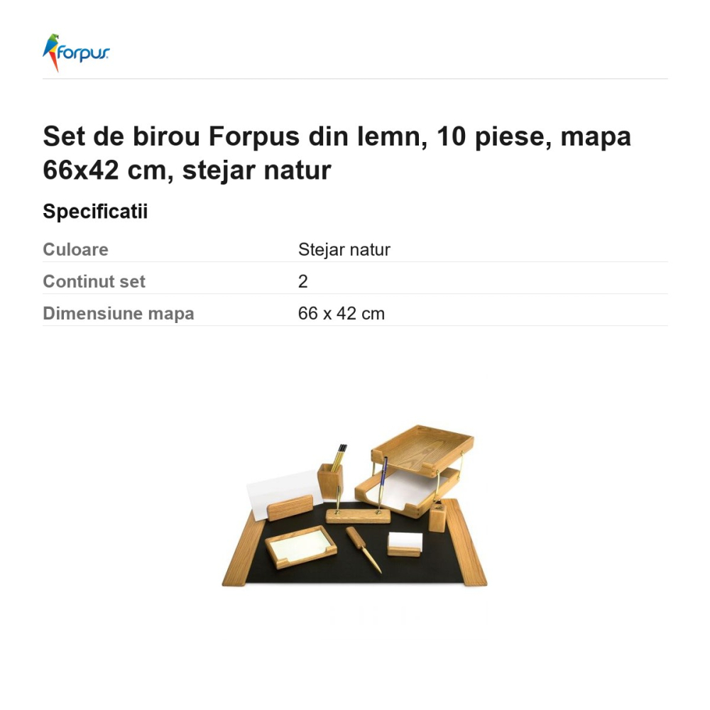 Set de birou Forpus din lemn, 10 piese, mapa 66x42 cm, stejar natur [3]