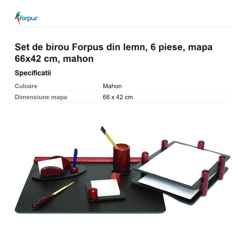 Set de birou Forpus din lemn, 6 piese, mapa 66x42 cm, mahon [3]