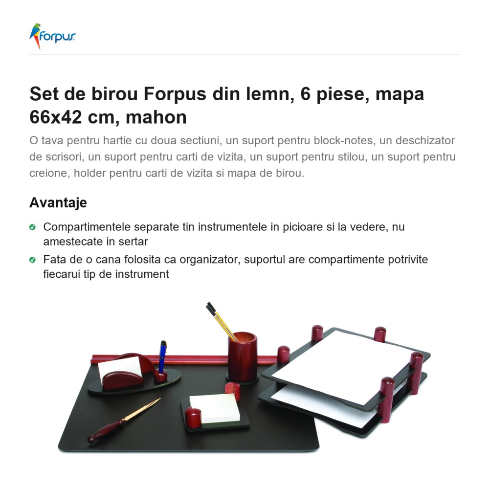 Set de birou Forpus din lemn, 6 piese, mapa 66x42 cm, mahon [2]