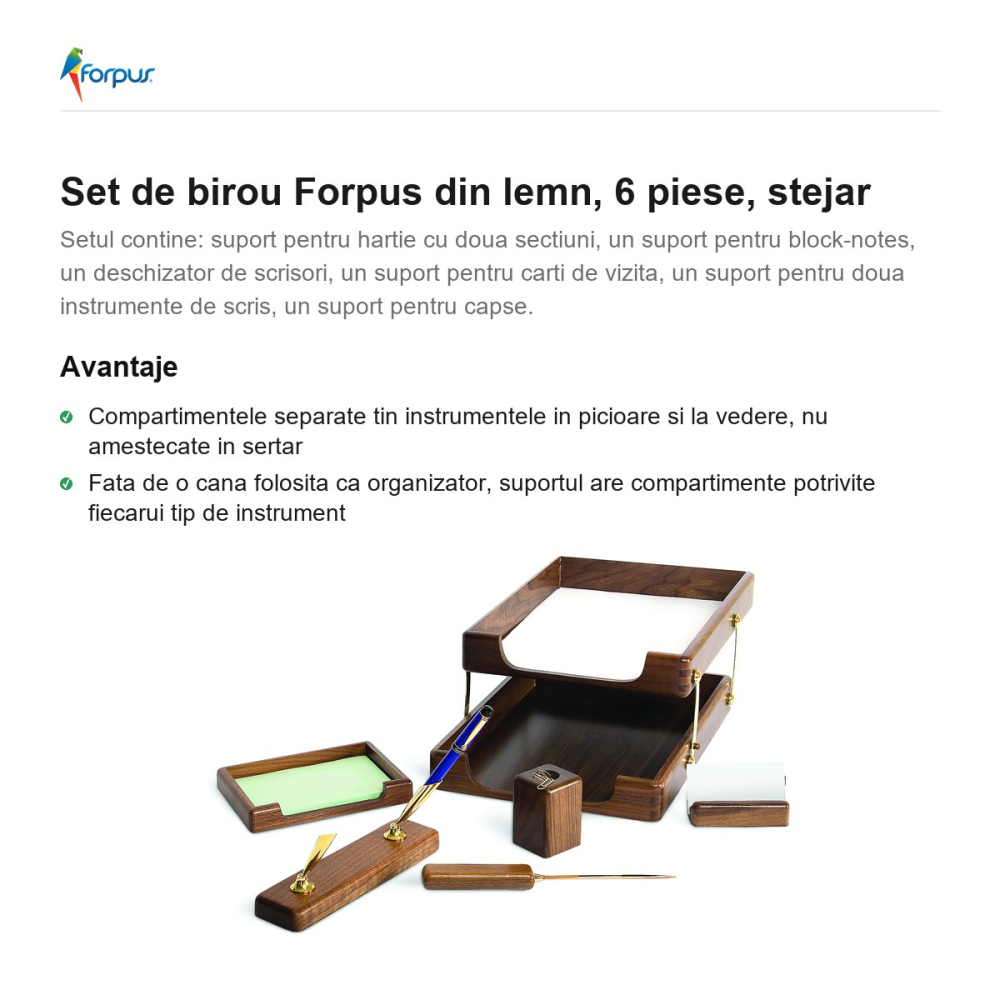 Set de birou Forpus din lemn, 6 piese, stejar [2]
