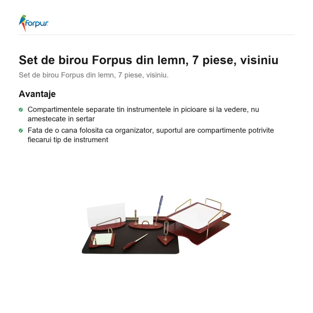 Set de birou Forpus din lemn, 7 piese, visiniu [2]