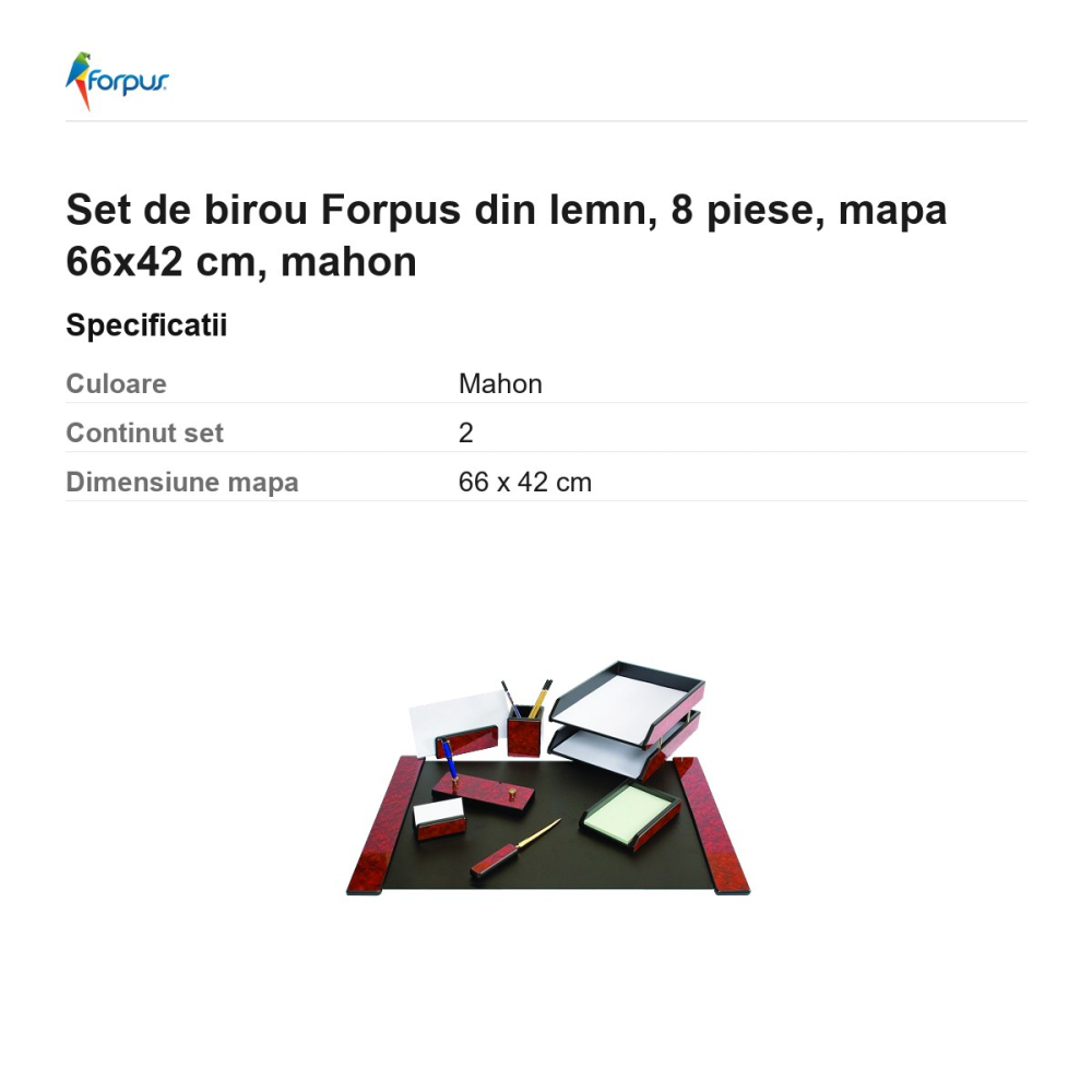 Set de birou Forpus din lemn, 8 piese, mapa 66x42 cm, mahon [3]