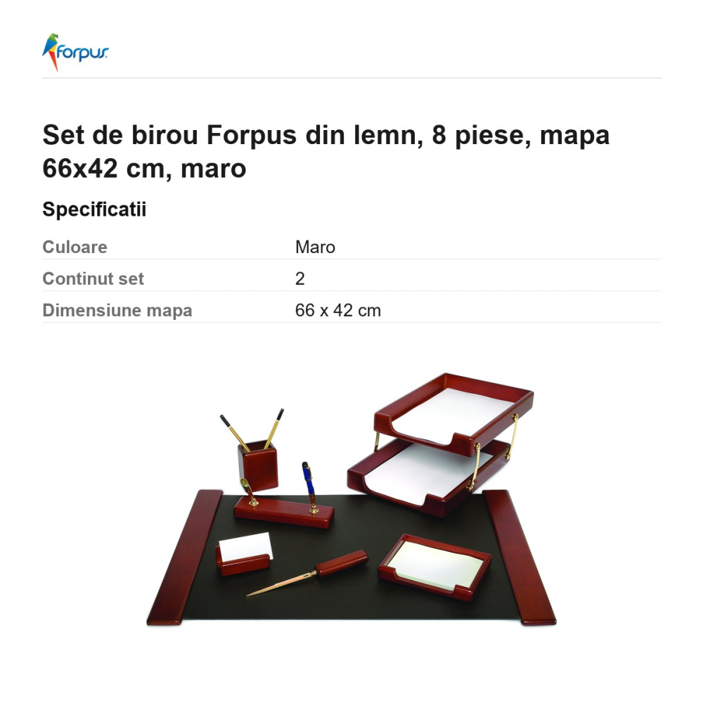 Set de birou Forpus din lemn, 8 piese, mapa 66x42 cm, maro [3]