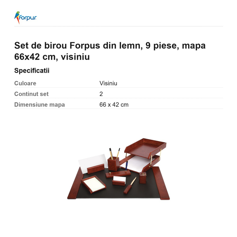 Set de birou Forpus din lemn, 9 piese, mapa 66x42 cm, visiniu [3]