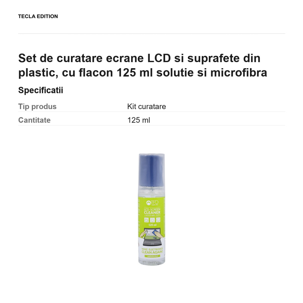 Set de curatare ecrane LCD si suprafete din plastic, cu flacon 125 ml solutie si  microfibra [3]