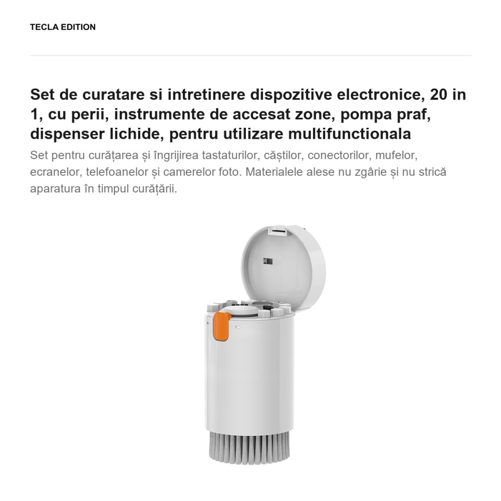 Set de curatare si intretinere dispozitive electronice, 20 in 1, cu perii, instrumente de accesat zone, pompa praf, dispenser lichide, pentru utilizare multifunctionala [2]