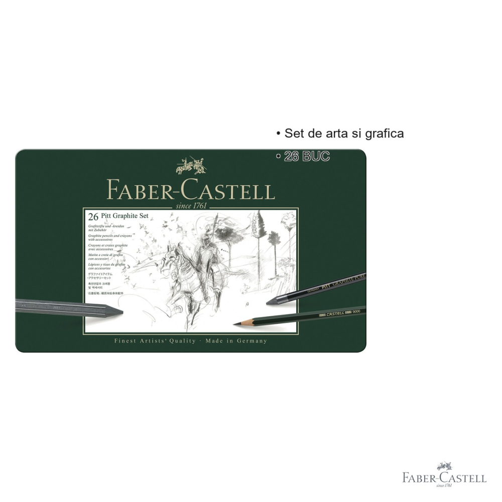 Set desen grafit 26 bucati Faber-Castell Pitt Monochrome, creioane si accesorii, pentru artisti si ilustratori [3]