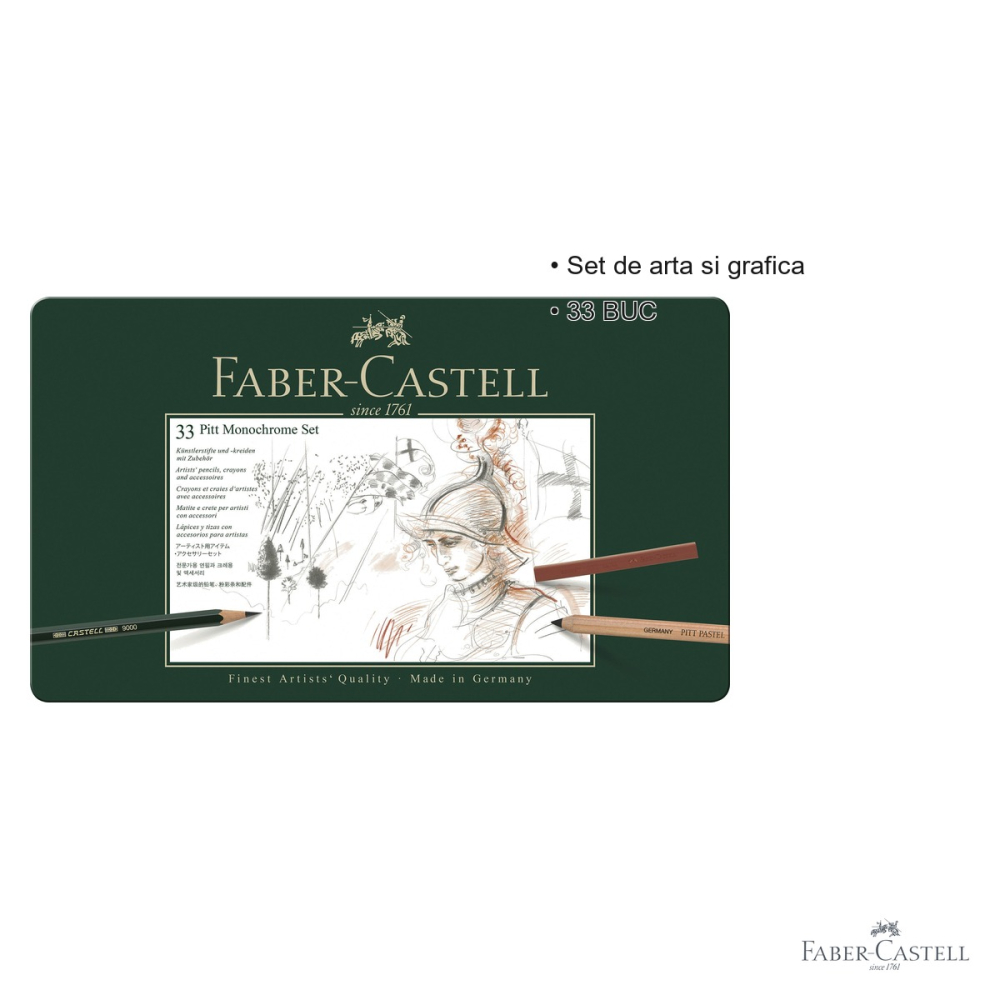Set desen Pitt Monochrome 33 piese Faber-Castell, grafit, carbune si pastel, pentru artisti [3]