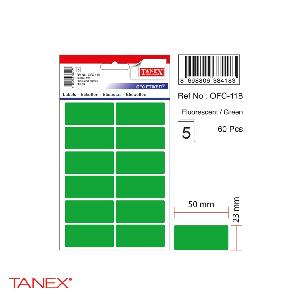 Set etichete autoadezive Tanex, 23x50 mm, colturi rotunjite, culoare verde, 60 bucati/set [4]