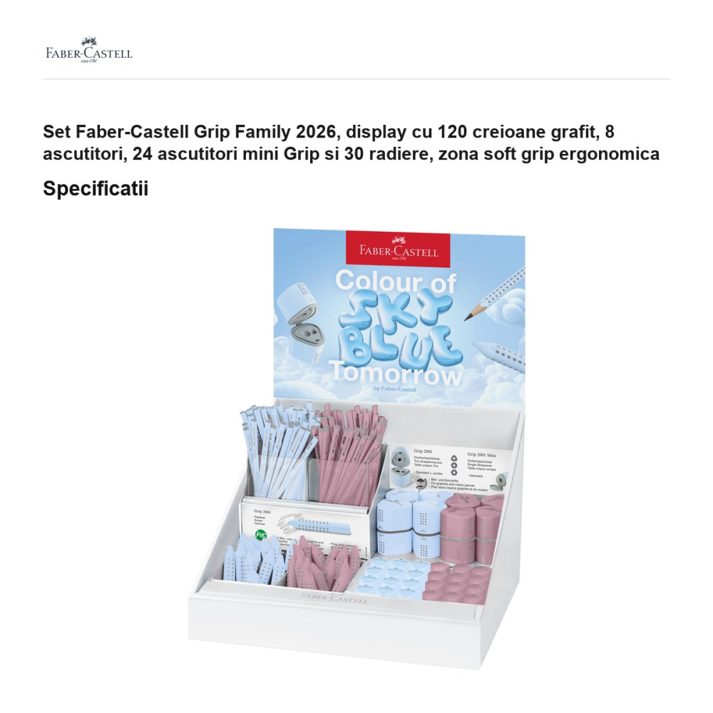 Set Faber-Castell Grip Family 2026, display cu 120 creioane grafit, 8 ascutitori, 24 ascutitori mini Grip si 30 radiere, zona soft grip ergonomica [3]