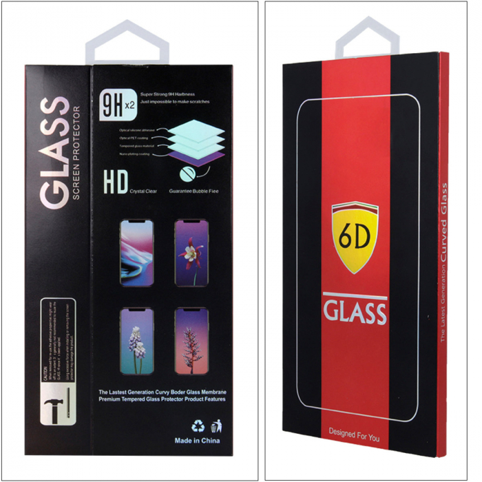 Set folie sticla securizata 6D, compatibila Oppo A78 5G / A58 5G / A58x, grosime 0.40 mm, duritate 9H, cu accesorii curatare si degresare, rama neagra, in blister [2]