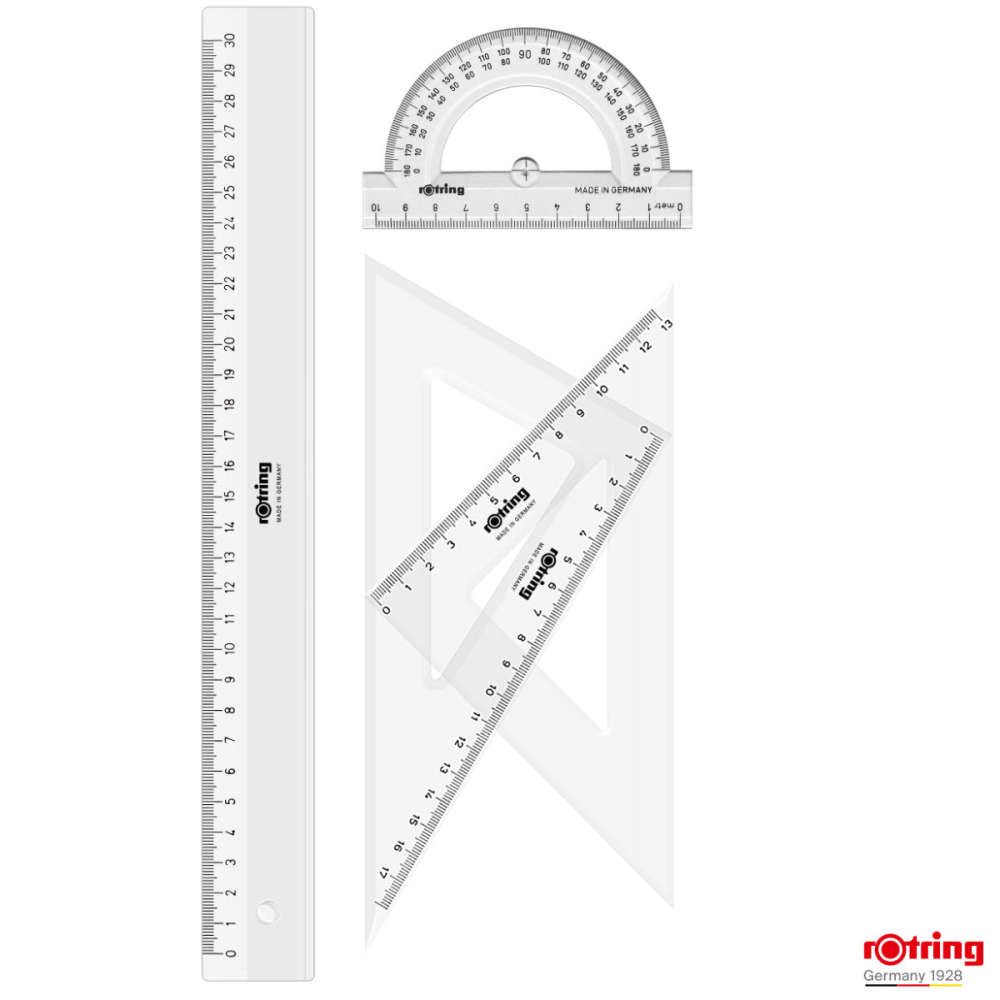 Set Geometrie 4 Piese pentru Scoala si Birou, Echere 45/60 Grade, Raportor si Rigla [4]