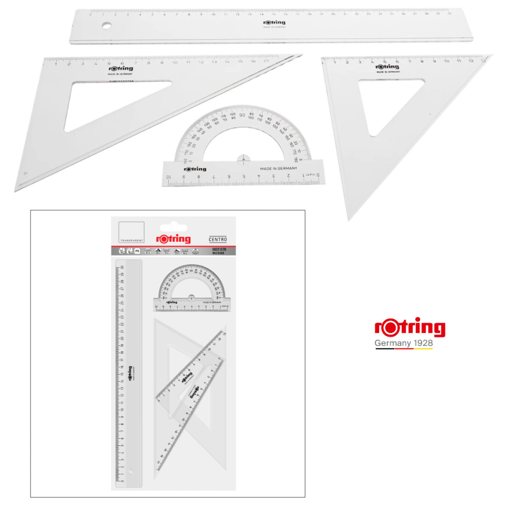 Set Geometrie 4 Piese pentru Scoala si Birou, Echere 45/60 Grade, Raportor si Rigla [3]