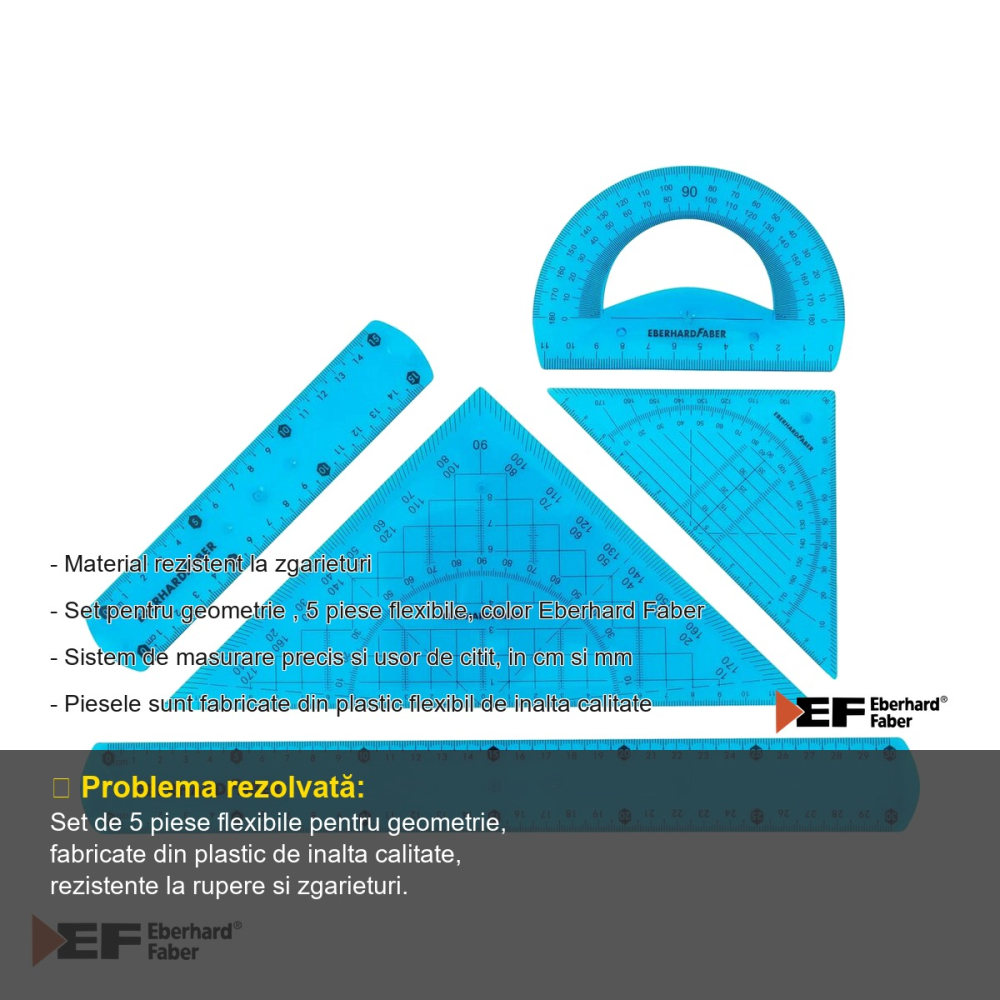 Set geometrie 5 piese flexibil color Eberhard Faber, plastic rezistent, pentru scoala [2]