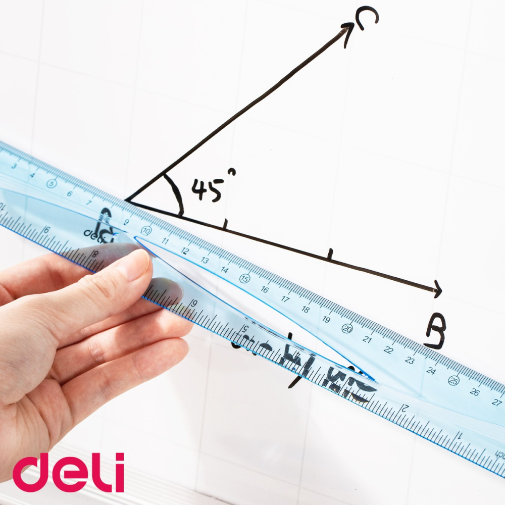 Set geometrie Deli 4 piese albastru transparent, rigla 30cm, echere si raportor, pentru scoala [5]