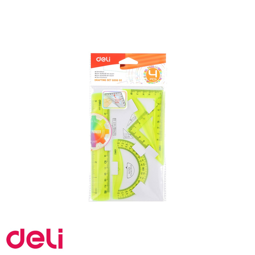 Set geometrie deli color fluorescent 4 piese, rigla echer raportor, pentru scoala [1]