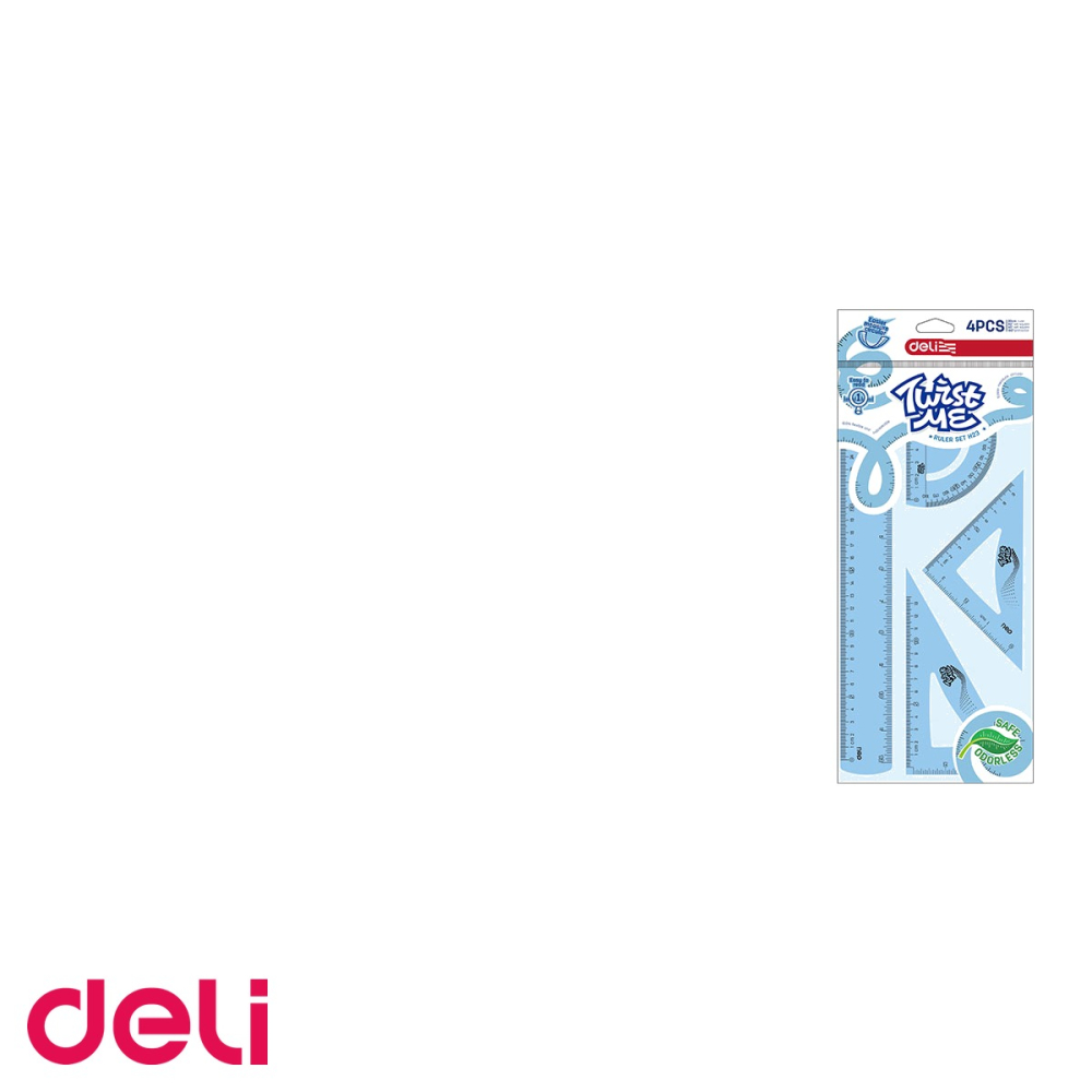 Set geometrie Deli Twist Me Color 4 piese flexibile, rigla 30 cm, echere si raportor, pentru scoala [5]