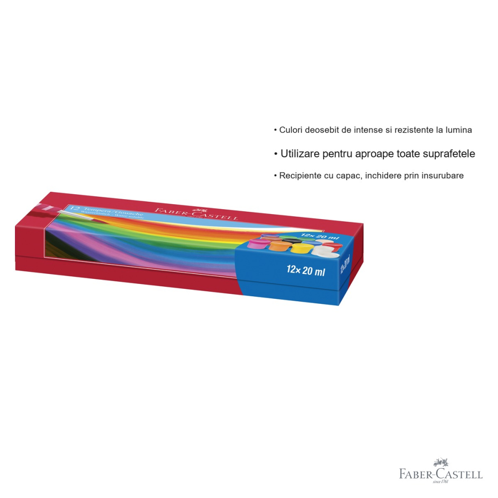 Set guase 12 culori Faber-Castell, 20 ml, culori vibrante si opace, pentru copii si tineri artisti [3]