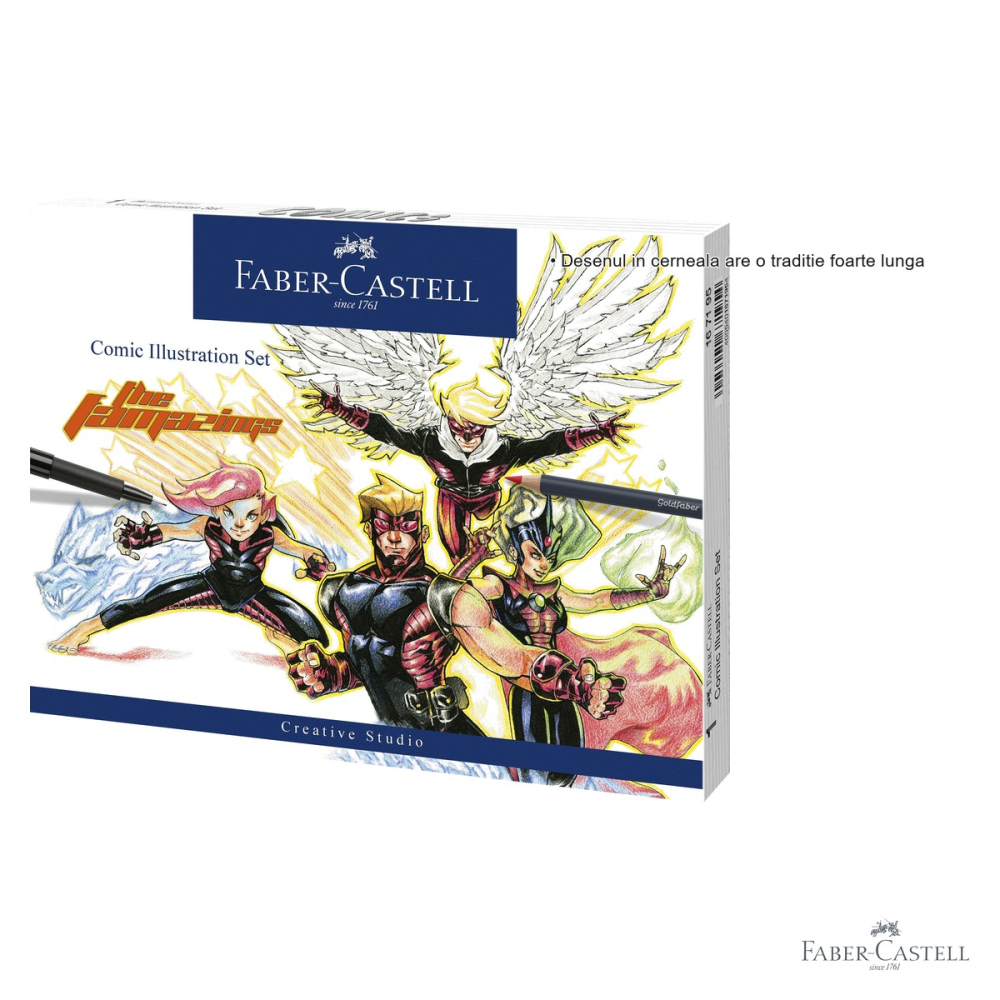 Set ilustratie comic 15 piese Faber-Castell, markere Pitt Artist Pen si creioane Goldfaber, pentru benzi desenate [3]
