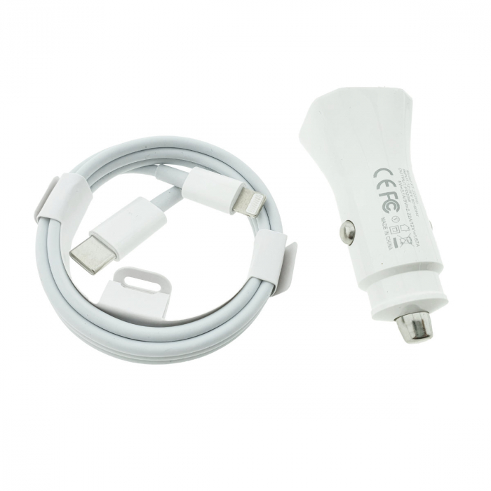 Set incarcator auto 20W, cu port USB-C, pentru Apple, cu cablu 1m cu conectori USB tip C la tip Lightning, alb [4]