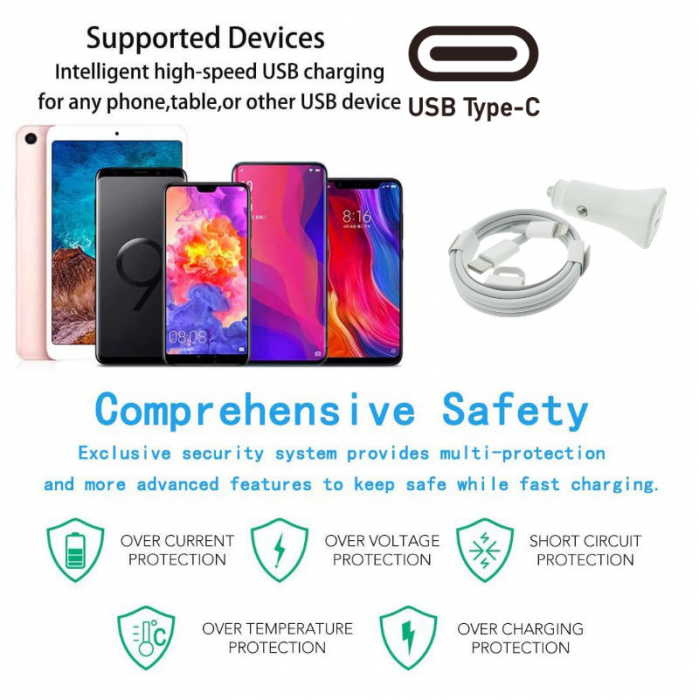 Set incarcator auto 20W, cu port USB-C, pentru Apple, cu cablu 1m cu conectori USB tip C la tip Lightning, alb [8]