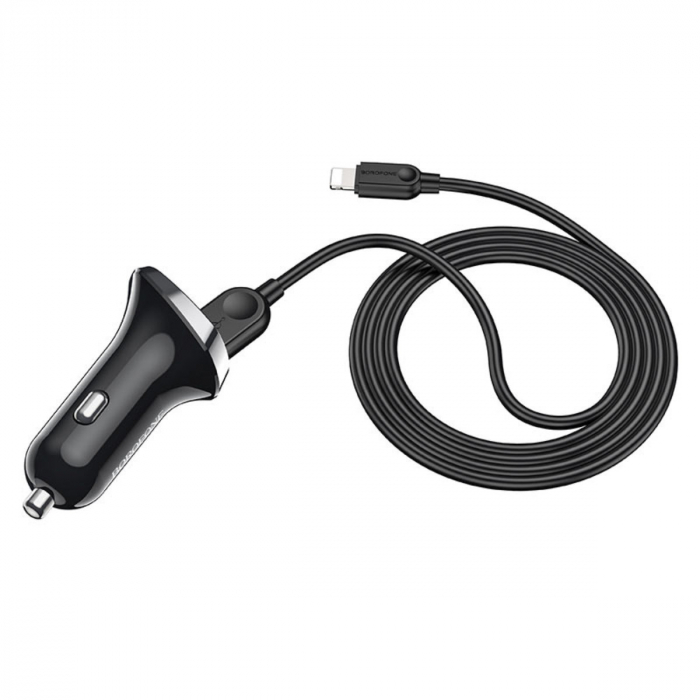 Set incarcator auto dual USB, Borofone BZ15, cu cablu 8-pin Lightning 1m, cu afisaj LED, DC 12-24V, 5V 2.4 A, negru [4]