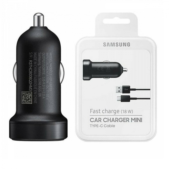 Set incarcator auto Samsung EP-LN930, cu cablu USB Tip A tata la USB Tip C tata, lungime 1.5m, Fast Charging, curent maxim 9V 2A, negru [2]